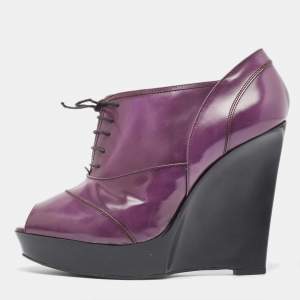 Marni Purple Patent Wedge Peep Toe Boots Size 39