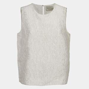 Mary Katrantzou Off-White Alphabet Jacquard Crepe Sleeveless Top L
