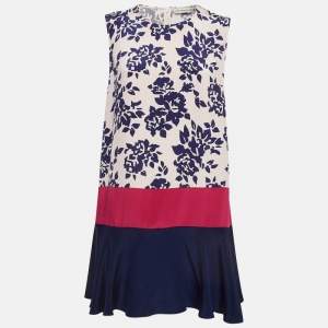 Mary Katrantzou Blue/Pink Floral Print Silk Antona Mini Dress M