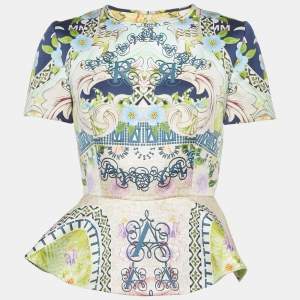 Pre Owned Mary Katrantzou Multicolor Printed Taffeta Peplum Top M