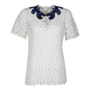 Mary Katrantzou White Paisley Guipure Lace Contrast Applique Birk Top M 