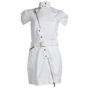 Mathew Williamson White Denim Overlap Zipper Belted Dress M