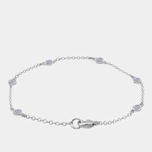 Pre Owned 14K White Gold Chain With Bezel-Set Diamond Station Bracelet