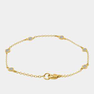 Pre Owned 14K Yellow Gold Chain With Bezel-Set Diamond Station Bracelet
