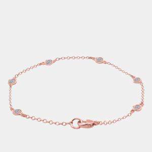 Pre Owned 14K Rose Gold Chain With Bezel-Set Diamond Station Bracelet