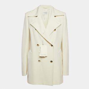 Max Mara Ivory Wool Double Breasted Rebus Coat L