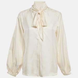 Max Mara Cream Silk Tie-Up Neck Blouse S