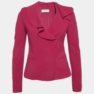 مملوكة مسبقًا Max Mara Pink Crepe Frilled Blazer XS