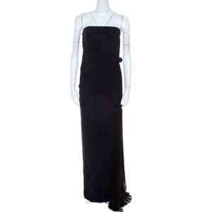 Max Mara Black Crepe Knit Pleated Tie Detail Strapless Nicchia Gown L