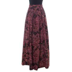 Max Mara Burgundy Printed Silk Maxi Skirt S
