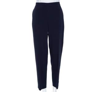 Max Mara Navy Blue Crepe Embellished Trimmed Remo Pants L