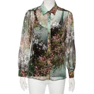 Max Mara Green Floral Printed Canneti Button Front Shirt S
