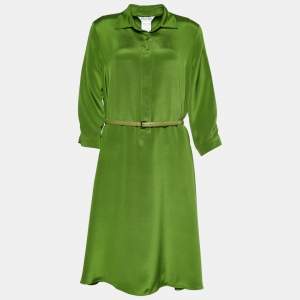 Pre Owned Max Mara Green Silk Belted Tunic Dress S