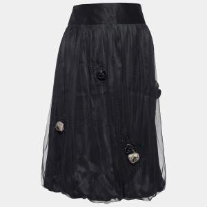 Max Mara Black Floral Applique Tulle Bubble Skirt S