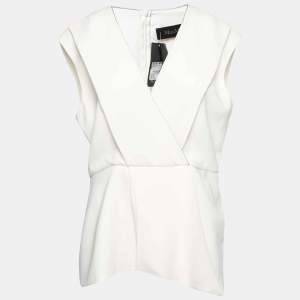 Pre Owned Max Mara Cream Crepe Metallic Trim Pleated Front Blouse XL