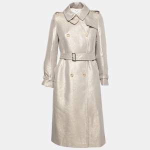 Pre Owned Max Mara Gold Lurex & Wool Double Breasted Haven Trench Coat S