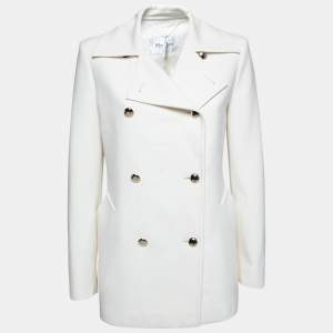 Pre Owned Max Mara Off White Wool Double Breasted Rebus Coat M