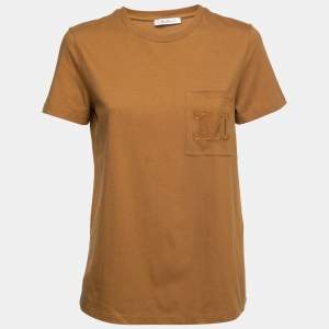 Pre Owned Max Mara Brown Cotton Pocket Detail Short Sleeve T-Shirt M