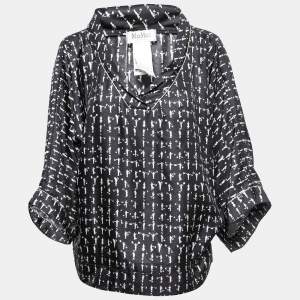 Pre Owned Max Mara Black Printed Silk Tunic Top L