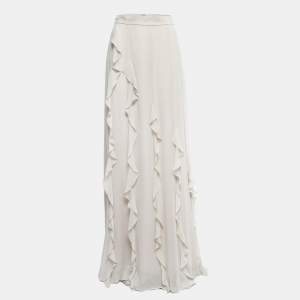 Max Mara Bone White Silk Ruffled Serafin Maxi Skirt S
