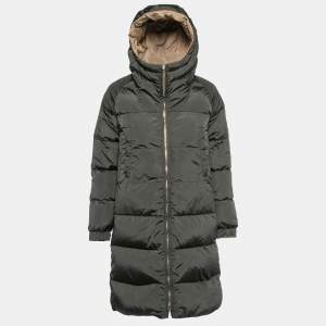 Max Mara Green/Beige Quilted Nylon Padded Mid Length Reversible Coat XS