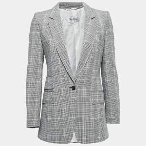 Max Mara Black/White Checked Patterned Cotton Blazer XS