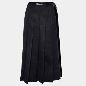 Max Mara Black Camel Wool Side Open Plata Kilt Skirt L