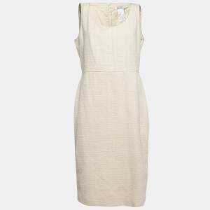 Max Mara Cream Tweed Sleeveless Sheath Dress L