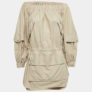 Max Mara Sfilata Beige Cotton Off Shoulder Pocket Detail Mini Dress S