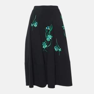 Max Mara Studio Black Crepe Floral Embellished Midi Skirt M