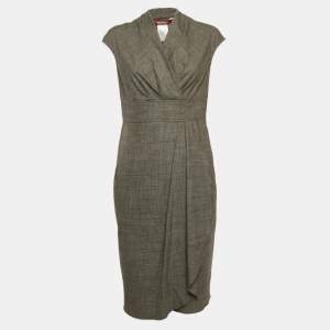 Max Mara Studio Grey Wool Ruffled Sheath Dress M