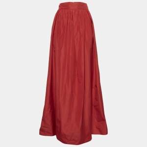 Max Mara Studio Red Crepe Gathered Maxi Skirt L
