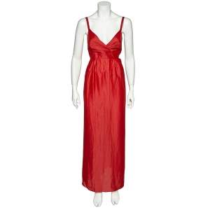 Max Mara Studio Red Ramie & Silk Sleeveless Maxi Dress L 