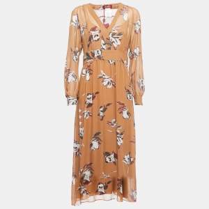 Max Mara Brown Floral Printed Silk Maxi Dress M
