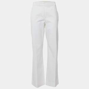 Max Mara Studio White Stretch Cotton Straight Fit Pants L/Waist 35.5"