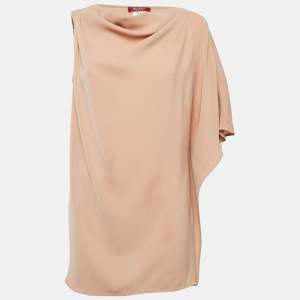 Max Mara Studio Light Brown Crepe Draped Neck Top M