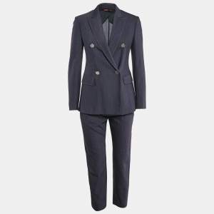 Max Mara Studio Blue Cotton Double Breasted Pants Suit S