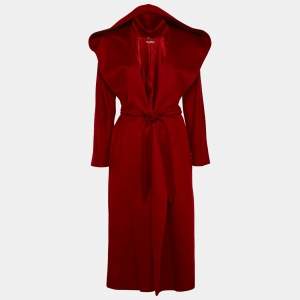 Max Mara Studio Red Cashmere Open Front Hooded Long Coat S