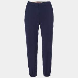 Max Mara Studio Navy Blue Wool Blend Tapered Trousers S