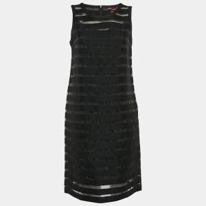 Max Mara Studio Black Striped Cotton Blend Sleeveless Short Dress M
