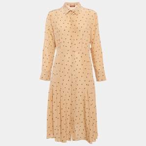 Max Mara Studio Peach Printed Silk Pleated Shorts Dress M