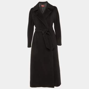 Max Mara Studio Black Wool Belted Long Coat M