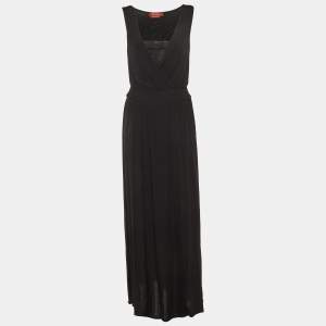 Pre Owned Max Mara Studio Black Jersey & Lace trim Sleeveless Maxi Dress S