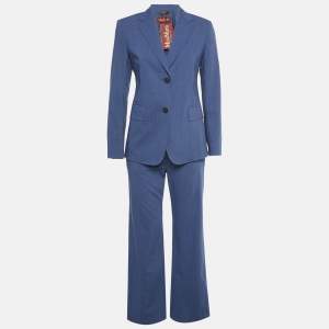 Pre Owned Max Mara Studio Blue Wool Tailored Pants Suit S
