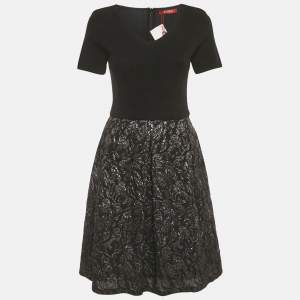 Pre Owned Max Mara Studio Black Wool & Jacquard Short Dress L