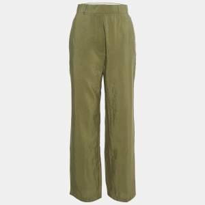 Pre Owned Max Mara Studio Green Crepe Straight Leg Trousers S