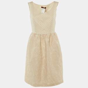 Pre Owned Max Mara Studio Cream Floral Patterned Crepe Short Dress M