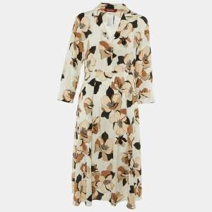 Pre Owned Max Mara Studio Cream Floral Print Silk Midi Dress M