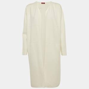 Pre Owned كارديغان ماكس مارا ستوديو تريكو أبيض مطاطي مفتوح من الأمام مقاس صغير (سمول)