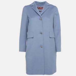 مملوكة مسبقًا Max Mara Studio Blue Wool Felt Mid-Length Coat S